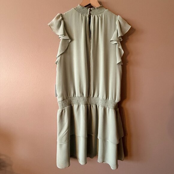 Women's L NWT 1. STATE. Smocked Mock Neck Dress Flutter Sleeve Mini - Picture 4 of 10